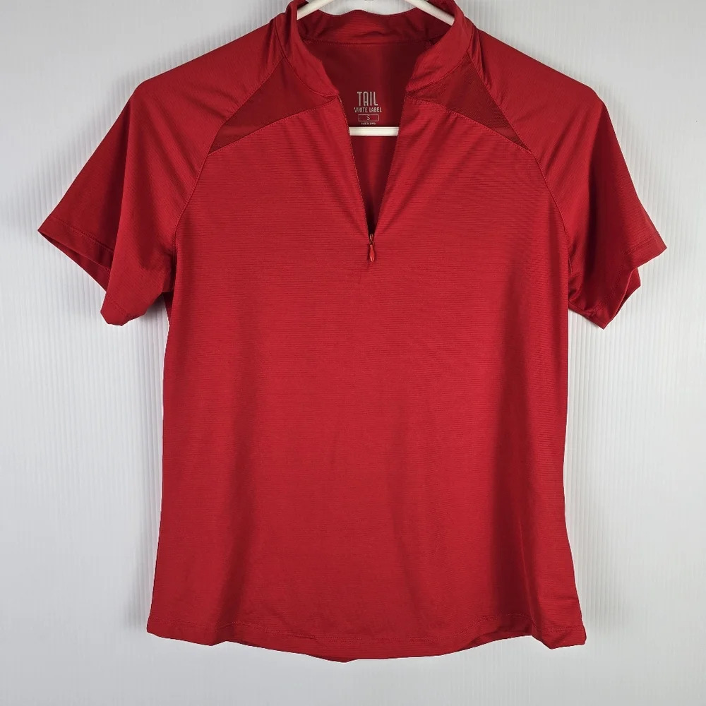 NWOT Tail White Label Red Short Sleeve Performance Golf Tennis Zip Shirt  Small